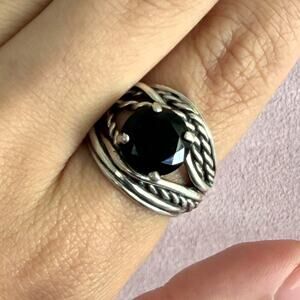 noa zuman sterling silver israel braided rope black cz ring size 7.75